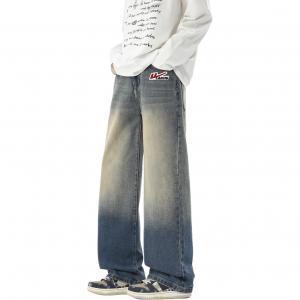 Джинсы унисекс умеренного прямого кроя WARRIOR, vintage синий (diy badge)