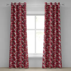 Шторы на люверсах ABAKUHAUS с цветочным рисунком, яркий графический рисунок с изображением цветущего романтического букета роз, декоративные двухпанельные шторы, 280 см x 245 см, цвет: фиолетовый, розовый, красный