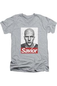 Футболка из хлопка премиум-класса с коротким рукавом и V-образным вырезом для взрослых «Бэтмен против Супермена Спасителя» Gildan, цвет athletic heather