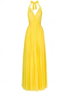 Шелковое платье макси с вырезом халтер Dolce & Gabbana, желтый