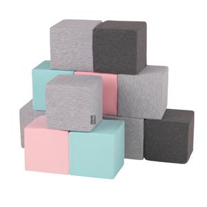 KiddyMoon Soft кубики 14см: светло-серый-темно-серый-розовый-мятный 12