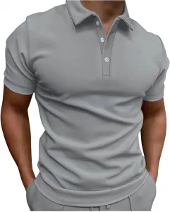 Мужская поло с коротким рукавом, классический приталенный крой, однотонная