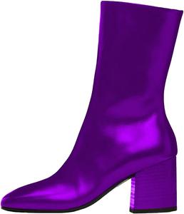 Женские классические кожаные ботильоны до середины икры, с квадратным носком, массивным каблуком и боковой молнией для удобства ношения OAKUMSAS, Purple