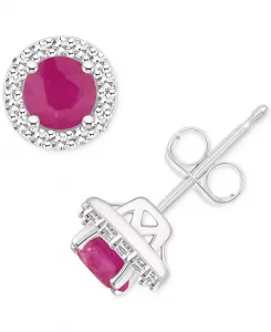 Серьги-Гвоздики с ореолом из изумрудов (1/2 карата) и бриллиантов (1/6 карата) из стерлингового серебра (также с рубинами и сапфирами) Macy'S, ruby