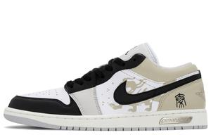 Air 1 китайский стиль Qin узор устойчивые к истиранию низкие винтажные баскетбольные кроссовки мужские black rice gray Jordan, черный серый