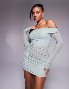 Платье-мини с сетчатой ​​вставкой Missyempire в цвете шалфей