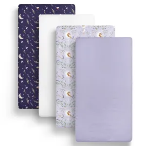 Комплект из 4 простыней для детской кроватки из микрофибры Lunar Love The Peanutshell, синий/лавандовый/кремовый