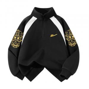 Детский свитшот с полуоткрытым воротником Moderate WARRIOR, черный with h logo, золото thread right sleeve, золото thread left sleeve k