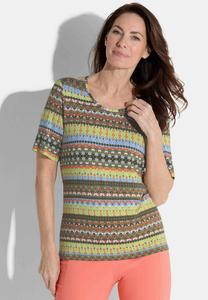 Футболка GOLDNER Print T-shirt, Khaki/Light Green/Orange Patterned/Khaki