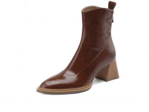 Женские ручной работы ботильоны TinaCus из натуральной кожи с острым носком, задней застежкой-молнией и средним блок-каблуком, Brown