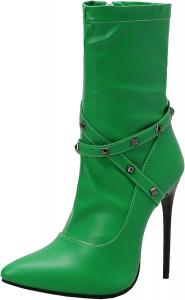 Женские сексуальные ботильоны на шпильке с боковой молнией и заостренным носком XIEPP, Green
