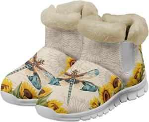 Женские снегоступы JoyLamoria с принтом Счастливого Санта-Клауса, рождественские мини-сапожки для девочек, теплые пушистые ботинки для прогулок, модные низкие кроссовки для улицы, пушистая обувь, Sunflower Dragonfly