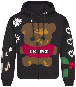 Толстовка на молнии SKIMS x Cactus Plant Flea Market из плотного флиса с принтом "Onyx Teddy Bear", черный