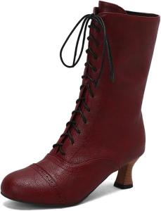 Женские короткие сапоги LYYSKY с шнуровкой и высоким каблуком 5,5 см. Пожалуйста, ознакомьтесь с таблицей размеров и описанием товара. Размеры US4-US17 / EU34-EU50, Wine Red(Pu)