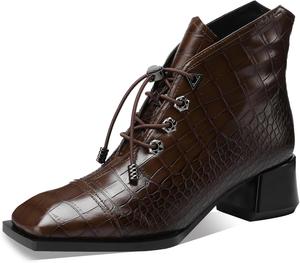 Женские ботинки TDD Chelsea с квадратным носком, шнуровкой и высокой голенью, очень широкие, кожаные с массивным каблуком, утепленные, ковбойские, для женщин, с 2-дюймовым высоким каблуком, I Brown