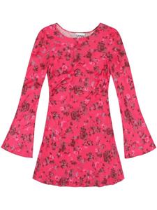 GANNI платье с длинными рукавами и цветочным принтом, розовый