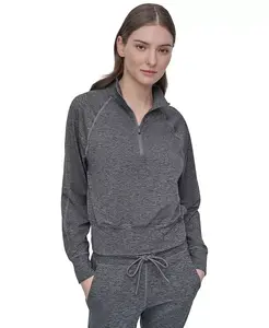 Женский полузастегивающийся топ с регланными рукавами и эффектом space-dyed DKNY, серый