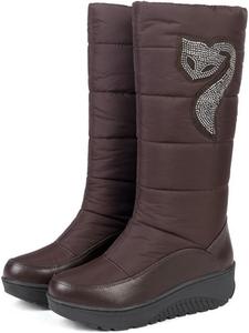 Зимние женские теплые сапоги с подкладкой, модная толстая подошва, водонепроницаемые, противоскользящие сапоги до голени, подходят для сочетания с ветровкой, снежными днями и вечеринками NEGYANME, Brown