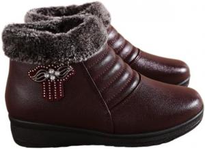 Hhhchpm Женские черные ботильоны на танкетке с мягкой кожей, платформой, боковой молнией, сверкающими стразами, зимние, с теплом меховой подкладкой, утолщенные, снегоступы