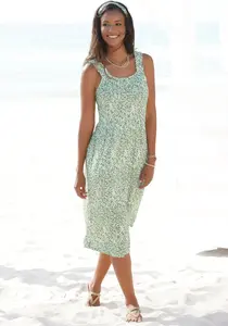 Пляжное платье из джерси с принтом в виде листьев и карманами, легкое пляжное платье, летнее платье Beachtime, зеленый