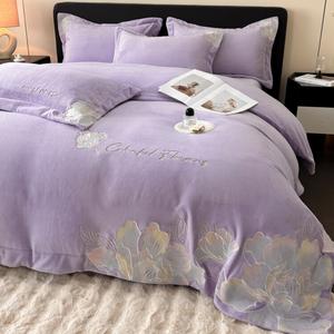 LUOLAI HOME Комплект постельного белья, 4 предмета, простыня на резинке, 150 см, цвет Anna - Noble Purple