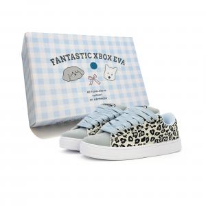 FANTASTIC XBOX Низкие женские кроссовки для скейтбординга, сине-бежевого цвета с леопардовым принтом, в комплекте коробка