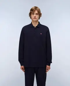 Мужское поло из пике темно-синего цвета с длинными рукавами Napapijri