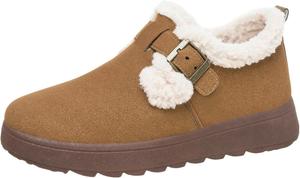 Женские теплые ботинки на зиму, водонепроницаемые, из замши с флисовой подкладкой, 2025 года, с пряжкой, на платформе, противоскользящие, для холодной погоды Generic, Brown