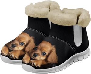 JoyLamoria мультяшные зимние сапоги Санта-Клауса для женщин, утепленные зимние ботильоны с меховой подкладкой для Рождества, кроссовки для прогулок, легкие нескользящие сапоги средней высоты, Cute Dachshund