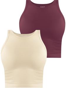 Топ Janice 2 x Damen crop hochgeschlossen Niah, цвет beige/burgund