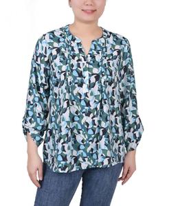 Блуза Petite с длинными рукавами-рулонами и защипами спереди NY Collection