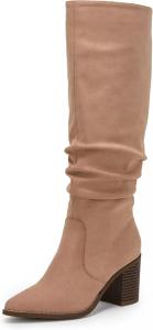 Женские высокие сапоги Huiyuzhi с заостренным носком, средней массивной подошвой, боковой молнией и высоким голенищем, Khaki