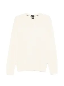 Вязаный свитер с круглым вырезом Boss, бежевый