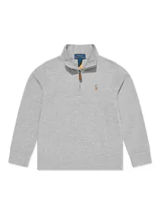 Рубашка поло с длинными рукавами и вышитым логотипом POLO RALPH LAUREN KIDS, серый