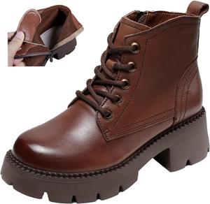 Женские кожаные ботильоны AngryMonkey на платформе с толстой подошвой, удобные и водонепроницаемые, с молнией, мотоботинки, короткие, осень/зима, Brown