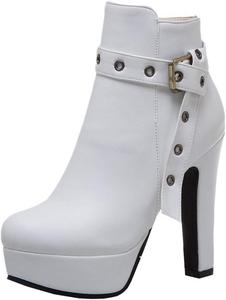 Женские ботильоны на платформе Alsoloveu с массивным каблуком, закрытым носком и высокой пяткой на молнии, White