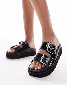 Сандалии New Look из искусственной кожи с двумя ремешками на платформе черного цвета