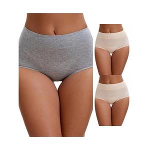 3 пачки женских трусиков Leak Proof Cotton High Waist Elastic Full Coverage Tummy Control Inspire Chic, Beige Gray