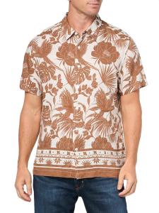 Мужская рубашка GUESS Eco Island с каймой из льна, Tropical Linocut Nut Coffee