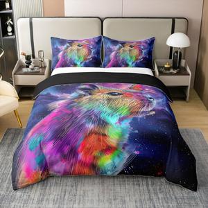 Erosebridal Хлопковый комплект постельного белья Capybara с психоделическим принтом галактики и радужным граффити, Purple Orange Teal