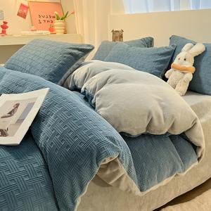 Комплект постельного белья MUJI с 3D-резным узором, 4 предмета, 200х230/180х200см, плетеный узор/сине-серый