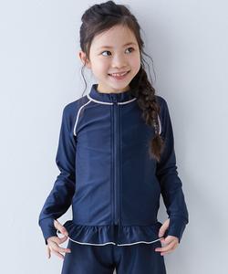 Защитная футболка с длинными рукавами и оборками от УФ-излучения для школьных купальников (весна-лето 2025) Devirock, цвет 003-Navy-Pink