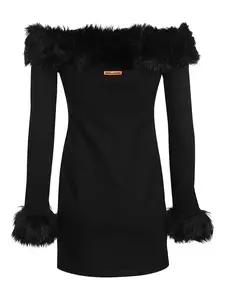 Мини-платье без бретелек с отделкой из меха Heron Preston, черный