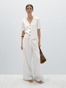 Кардиган с короткими рукавами из струящейся вязки Massimo Dutti, белый