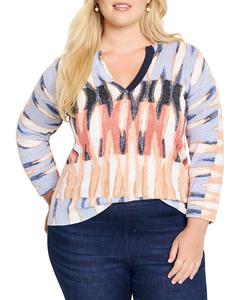 Свитер с разрезом на горловине NIC+ZOE Plus, синий