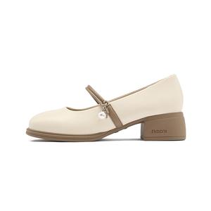 Модные французские туфли без подкладки Мэри Джейн на массивном каблуке 4 см женские экрю JOSINY