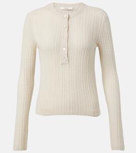 Рубашка хенли из кашемира и шелка в рубчик Vince, White Sand