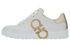 Феррагамо GANCINI низкие модные скейтерские туфли женские белые золотые