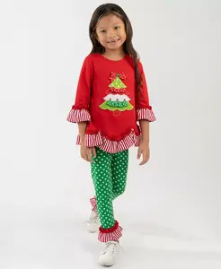 Детский комплект для девочек 2T-4T: топ с аппликацией дерева и леггинсы в горошек Rare Editions, мультиколор