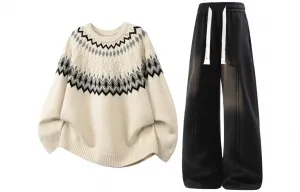 Повседневный спортивный свитер Unisex с круглой горловиной Moderate X1617, оранжевый sweater+черный fleece-lined pants